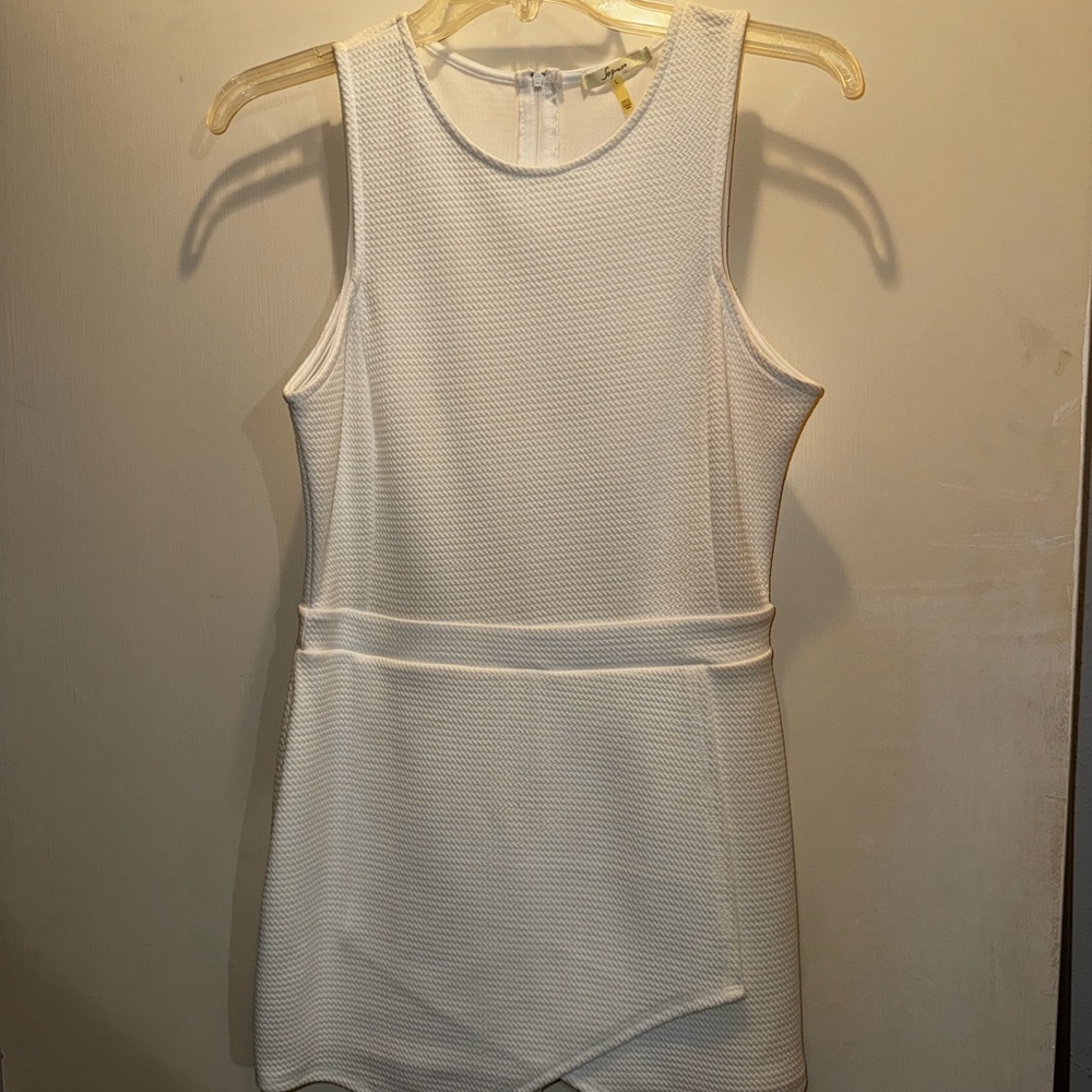 Soprano Textured White Mini Dress Romper